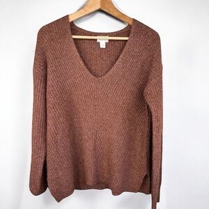 Caslon V Neck Brown Knit Long Sleeve Sweater Size Small